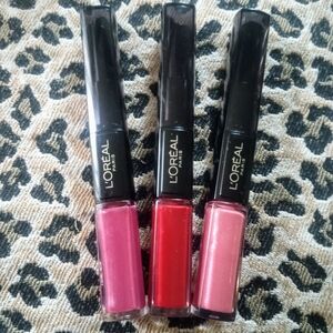 🆕 L'Oreal Lip Gloss Trio - Vibrant Pink, Bold Red, Soft Pink